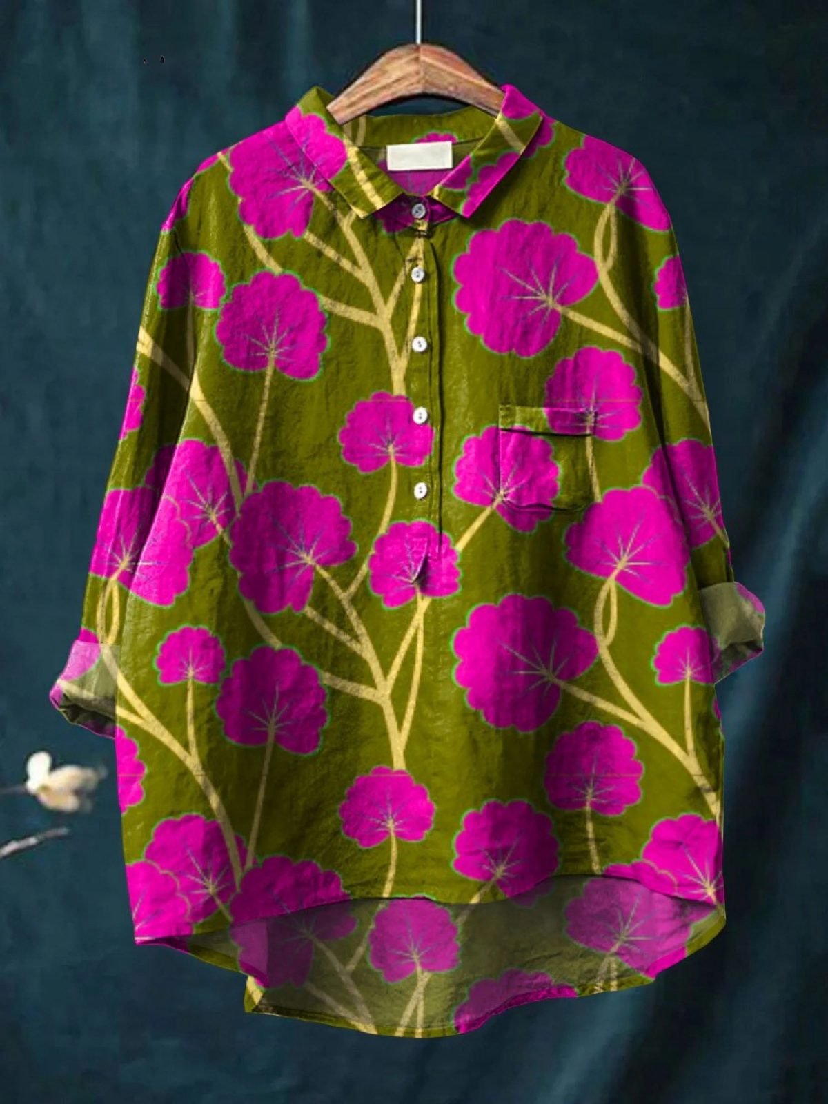 Averill | Women's Vintage Flower Art Print Casual Shirt