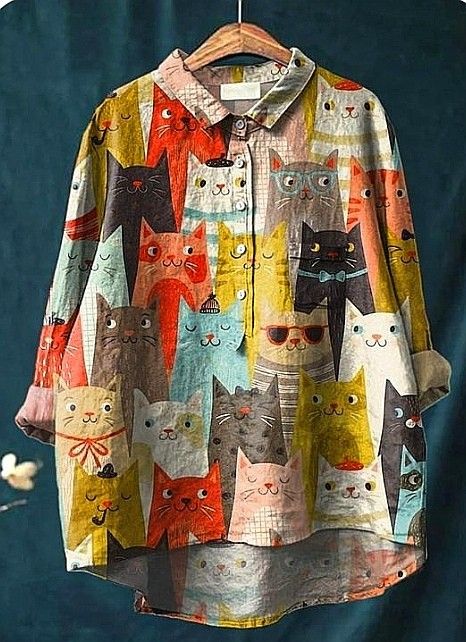 Joelle | Artistic Cat Print Women's Casual Blouse