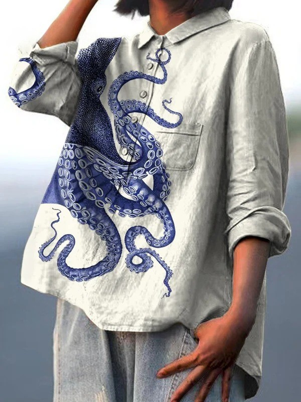 Brigitte | Women's Deep Sea Octopus Tentacles Art Print Casual Shirt