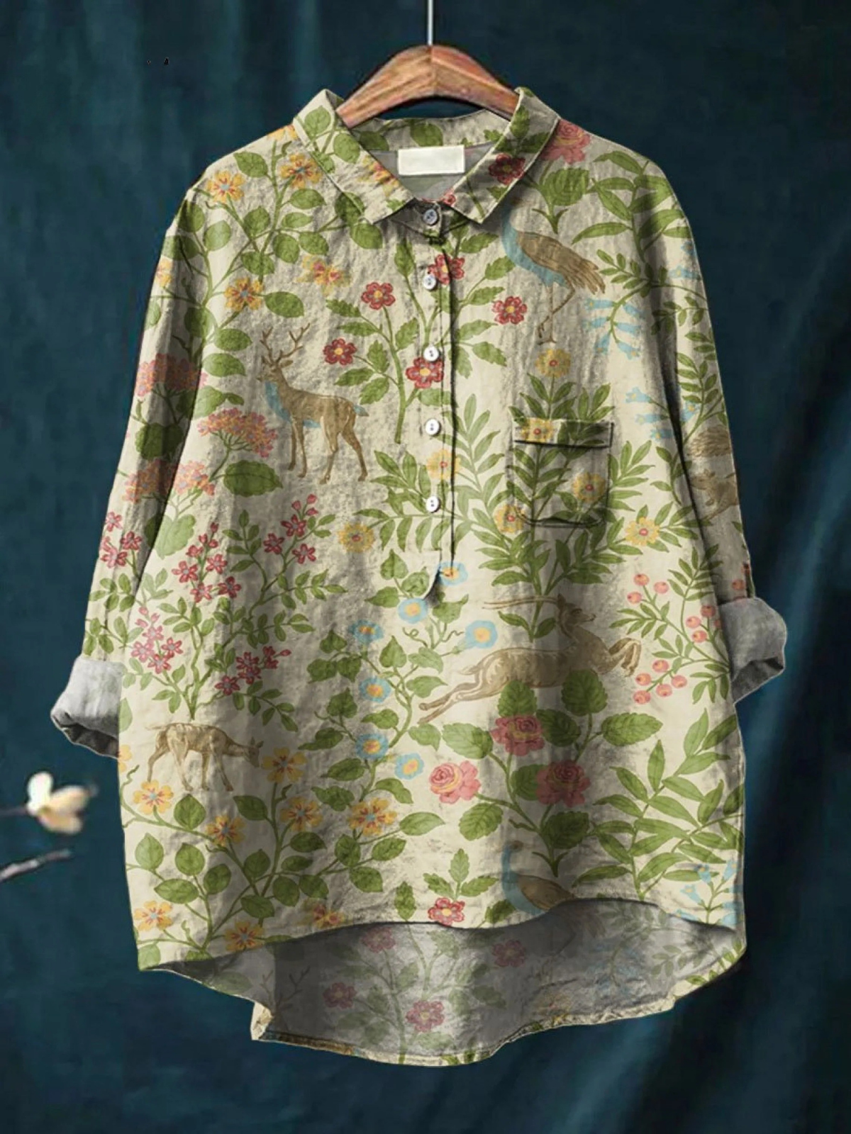 Nora | Women's Vintage Floral Animals Art Print Casual Shirt