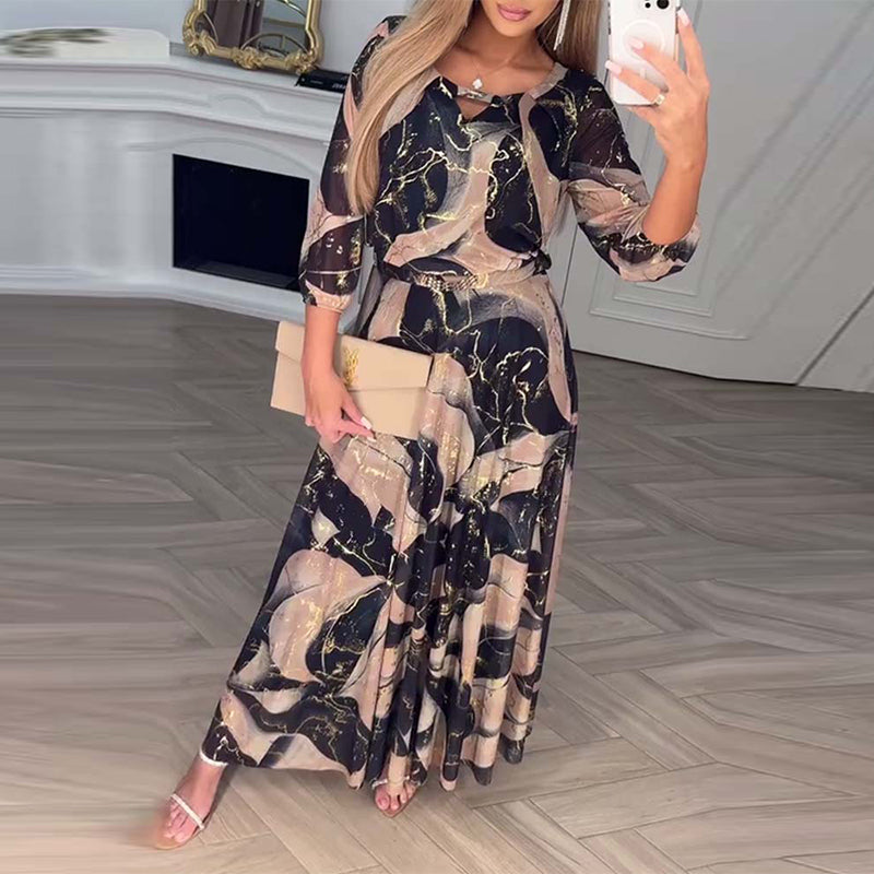 Marivelle™ | Printed Waist-Defined Dress