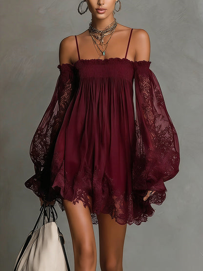 Betty™ | Navy Off-Shoulder Chiffon Mini Dress