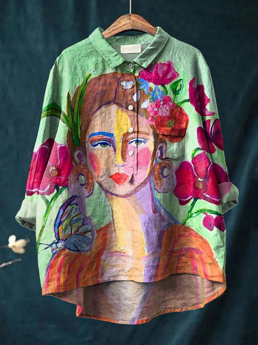 Mabel | Oil Painting Women's Portrait Art Printed Women's Casual  Shirt