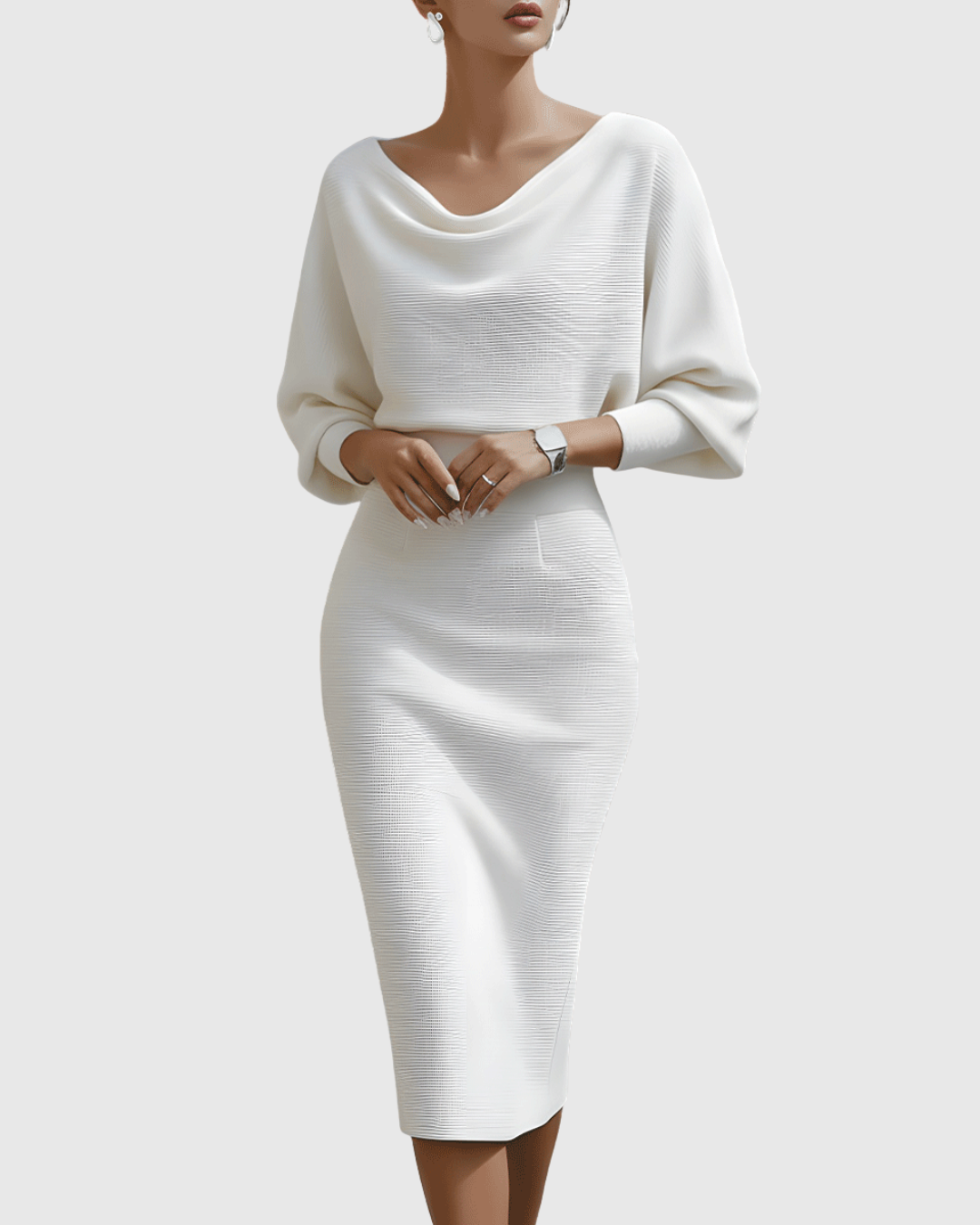 Lowenna | White Draped Batwing Midi Dress