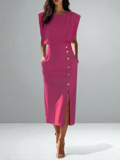 Mila™ | Elegant Button Midi Dress
