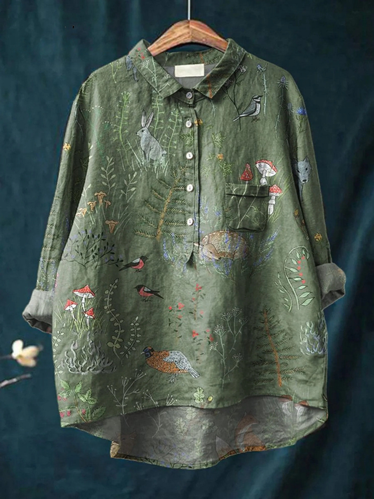 Eugen | Woodland And Animals Repeat Pattern Printed Women's Casual Shirt