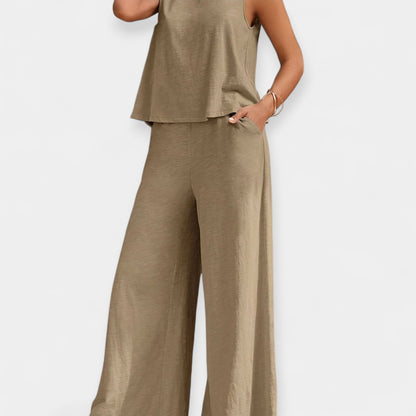 Sleeveless Top and Wide-Leg Pants Ensemble
