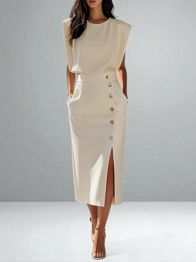 Mila™ | Elegant Button Midi Dress