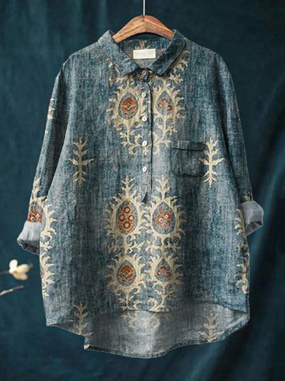 Mallory | Women's Vintage Ethnic Floral Art Print Casual  Shirt