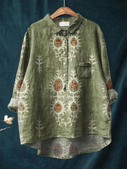 Mallory | Women's Vintage Ethnic Floral Art Print Casual  Shirt