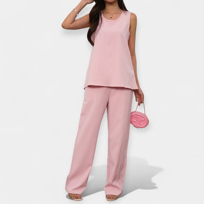 Relaxed Ensemble with Sleeveless Blouse and Flowing Trousers