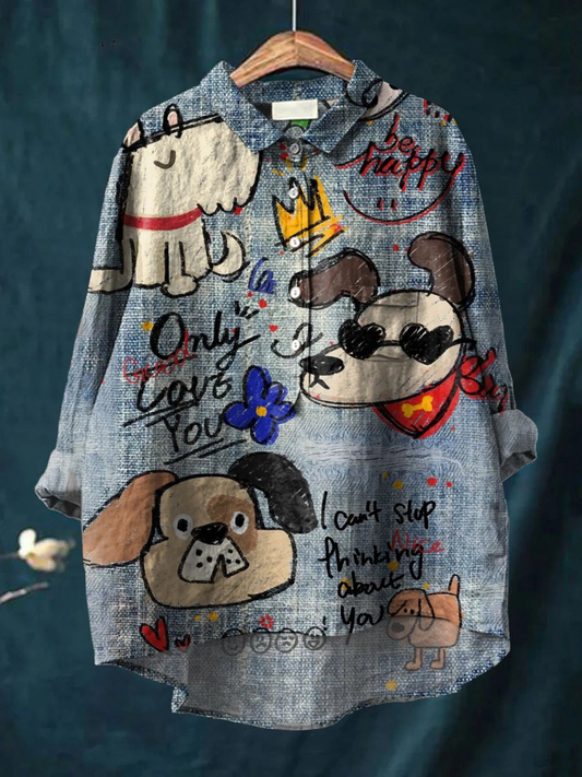 Allyson | Cute Dog Art Print Casual  Shirt