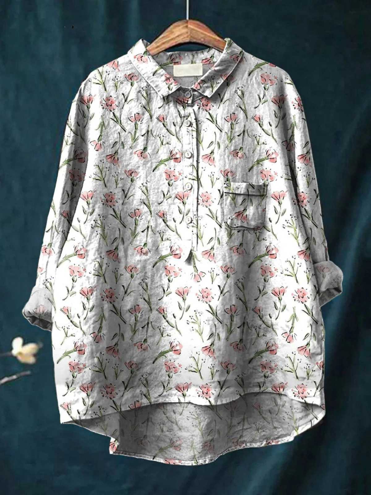 Calista | Pink Spring Floral Repeat Pattern Printed Women's Casual  Shirt