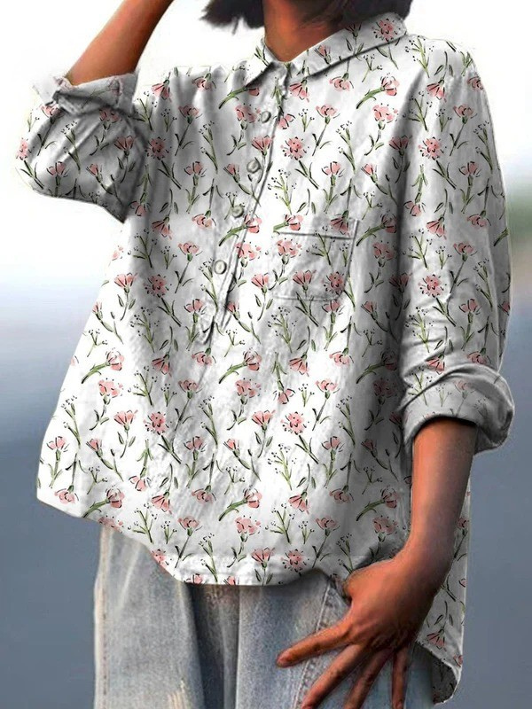 Calista | Pink Spring Floral Repeat Pattern Printed Women's Casual  Shirt