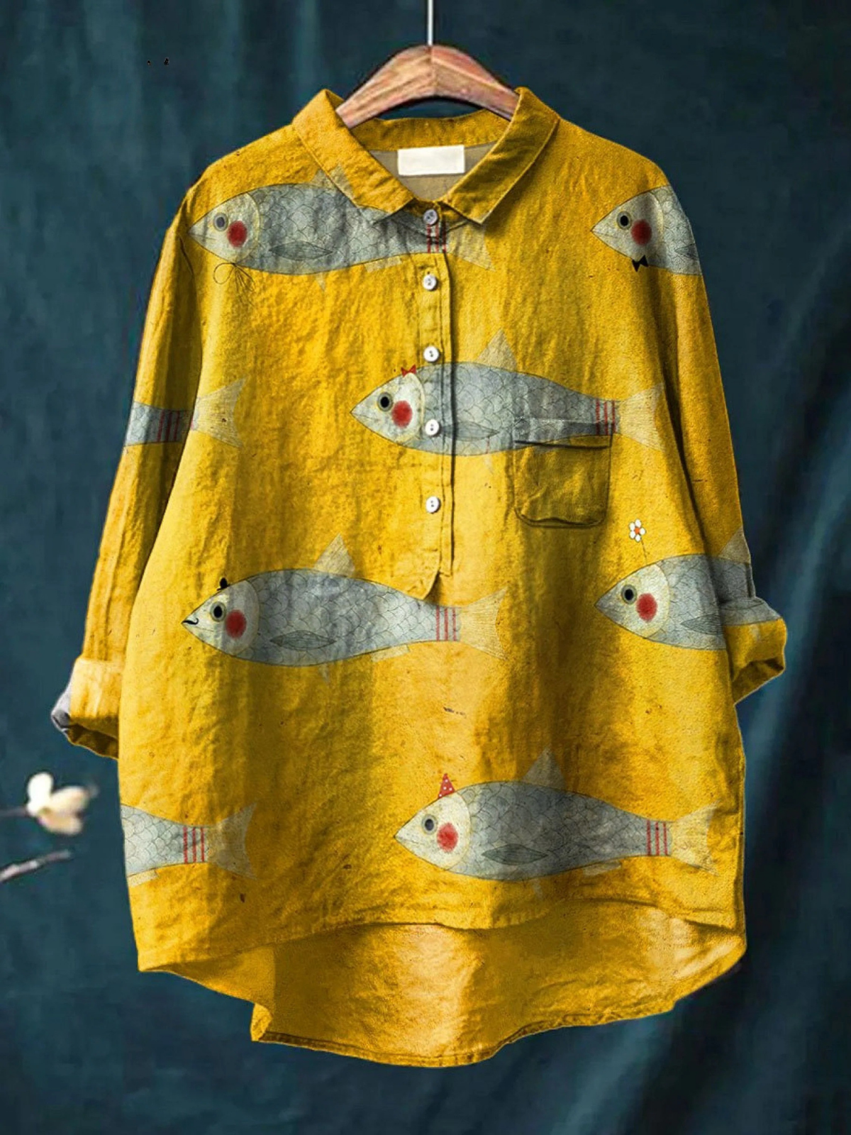 Samantha | Women's Vintage Fish Art Print Casual  Shirt