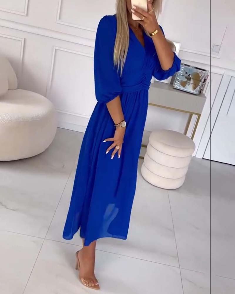 Dianne™ | V-Neck Solid Color Waist Dress