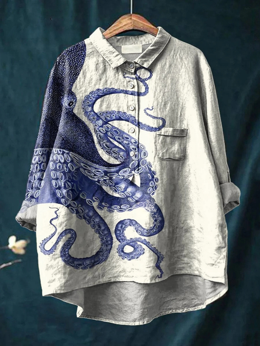 Brigitte | Women's Deep Sea Octopus Tentacles Art Print Casual  Shirt