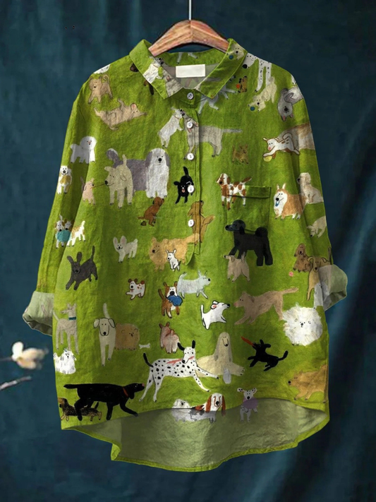 Coralie | Women's Cute Dog Art Print Casual Shirt