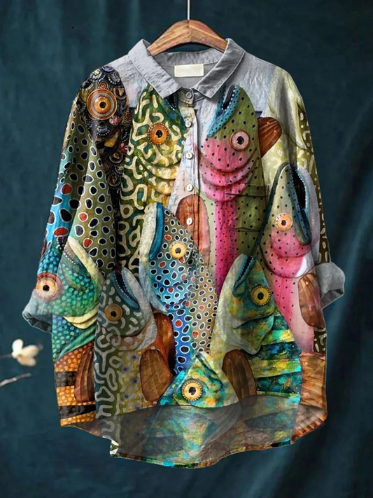 Roslyn | Vintage Funny Fish Art Print Casual  Shirt