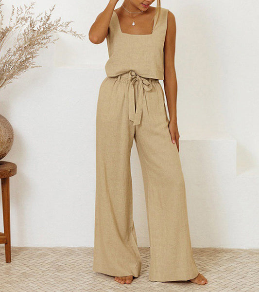 Megan - Minimalist Top Set and Wide Leg Pants