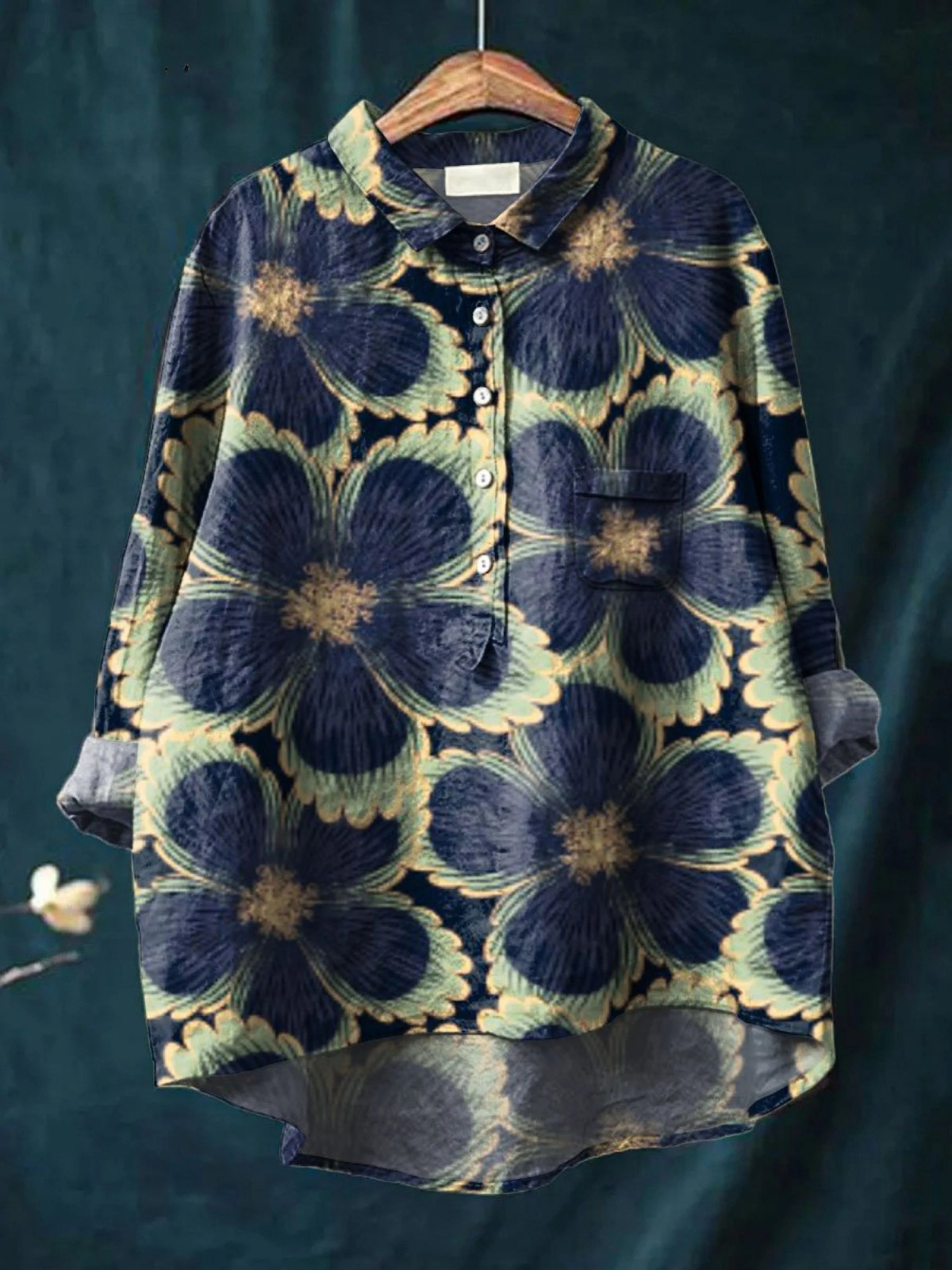 Delia | Women's Vintage Floral Art Print Casual  Shirt