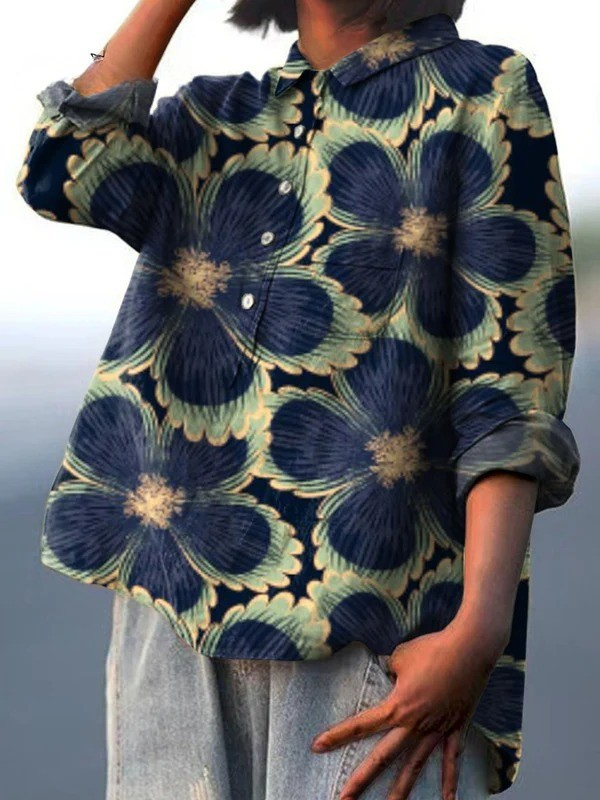 Delia | Women's Vintage Floral Art Print Casual  Shirt