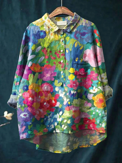 Adriana | Women's Vintage Lovely Floral Art Print Casual  Shirt