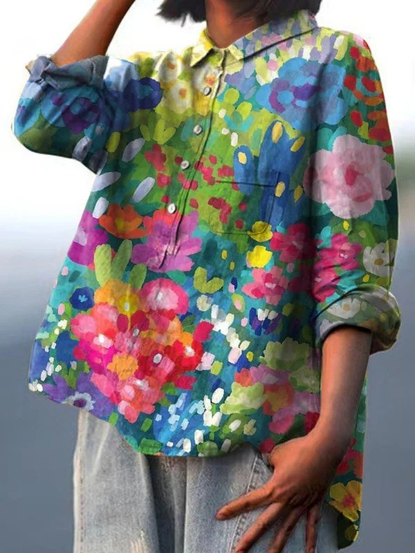 Adriana | Women's Vintage Lovely Floral Art Print Casual  Shirt