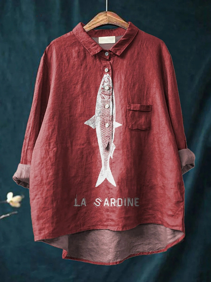 Emery | Sardine Fish Graphic Printed Women's Casual  Shirt