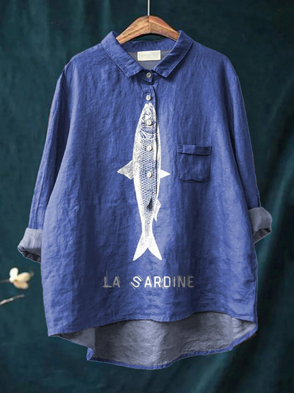 Emery | Sardine Fish Graphic Printed Women's Casual  Shirt