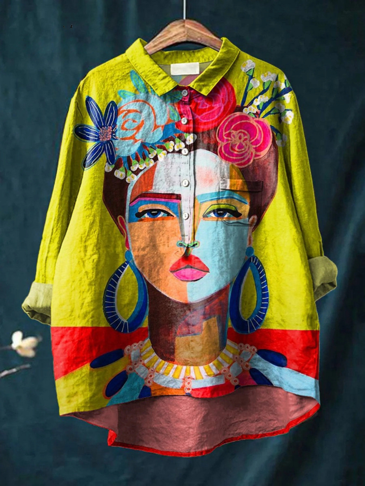 Skylar | Oil Freda Portrait Art Printed Women's Casual  Shirt