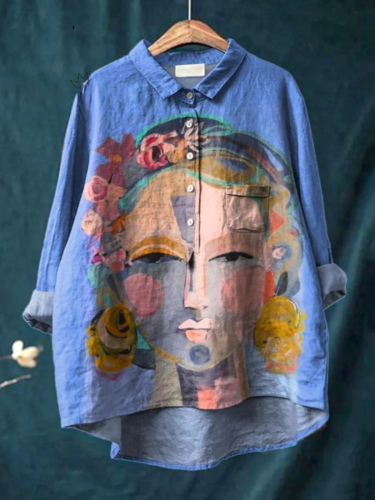 Skylar | Oil Freda Portrait Art Printed Women's Casual  Shirt