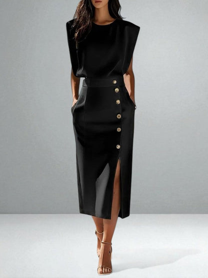 Mila™ | Elegant Button Midi Dress