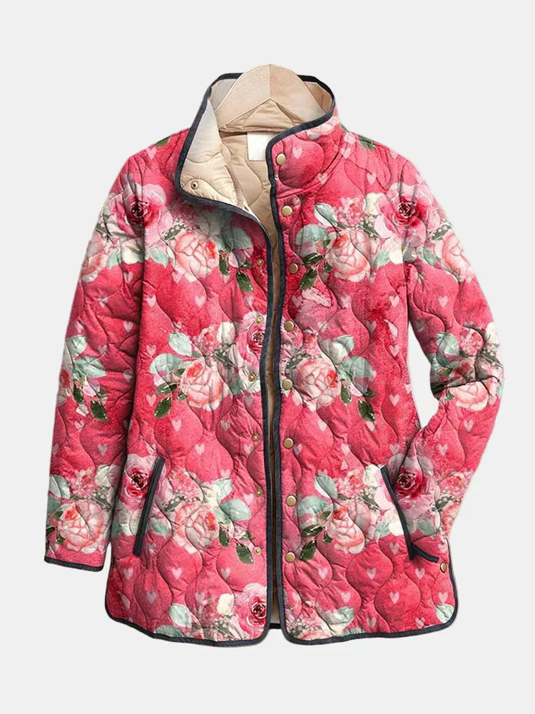Soraya | Charming Pink Floral Print Quilted Jacket