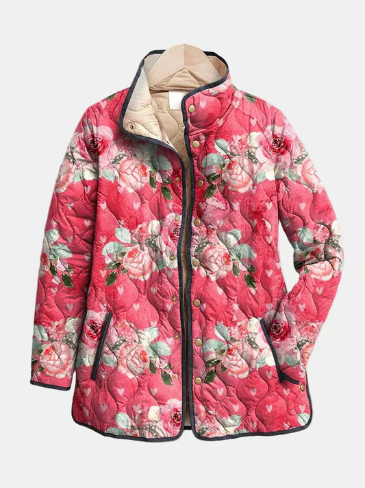 Soraya | Charming Pink Floral Print Quilted Jacket