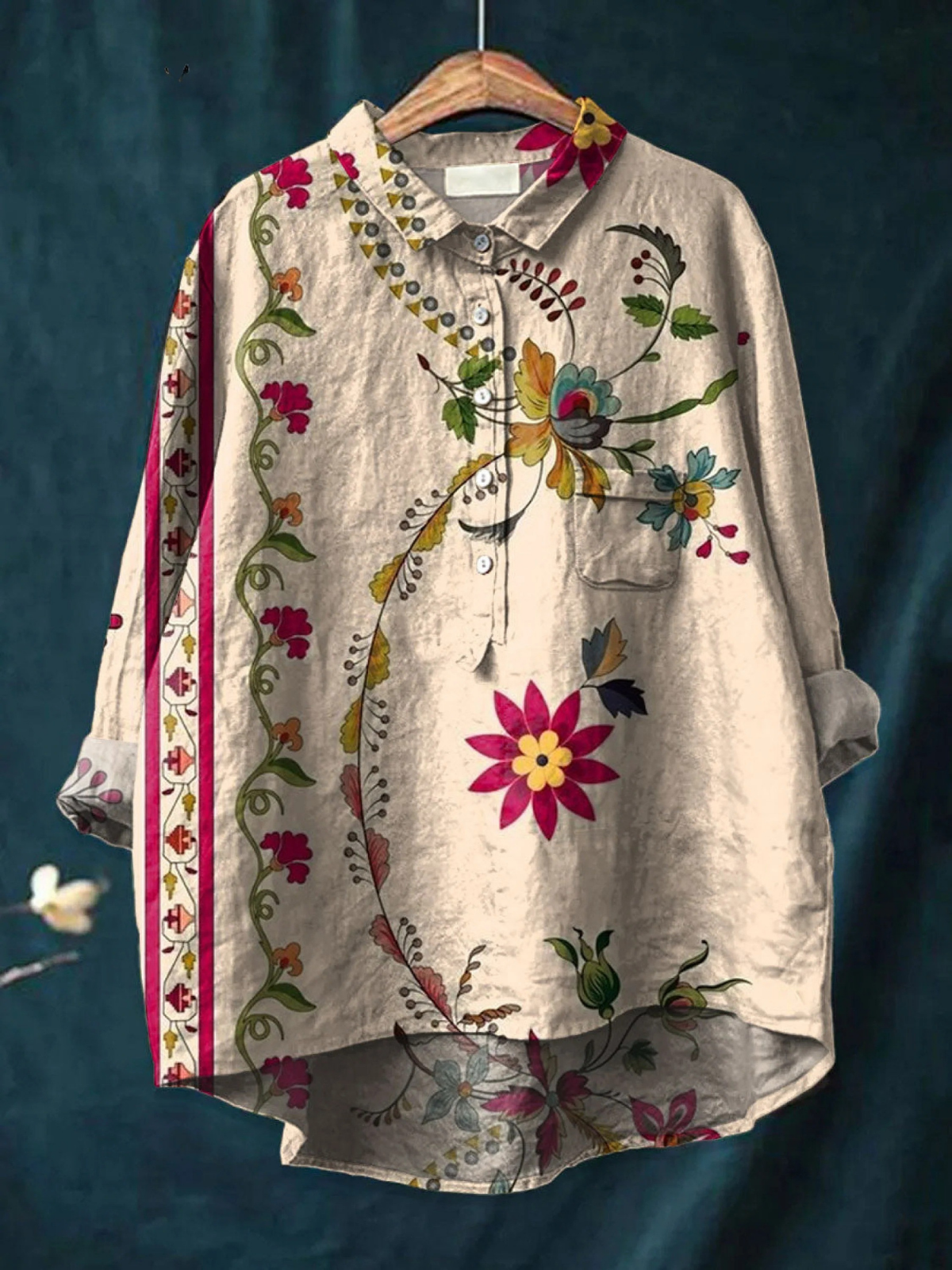 Elara | Women's Vintage Floral Art Print  Casual Shirt.