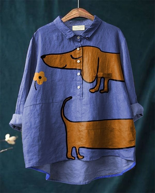 Blythe | Artistic Dachshund Print Casual Blouse