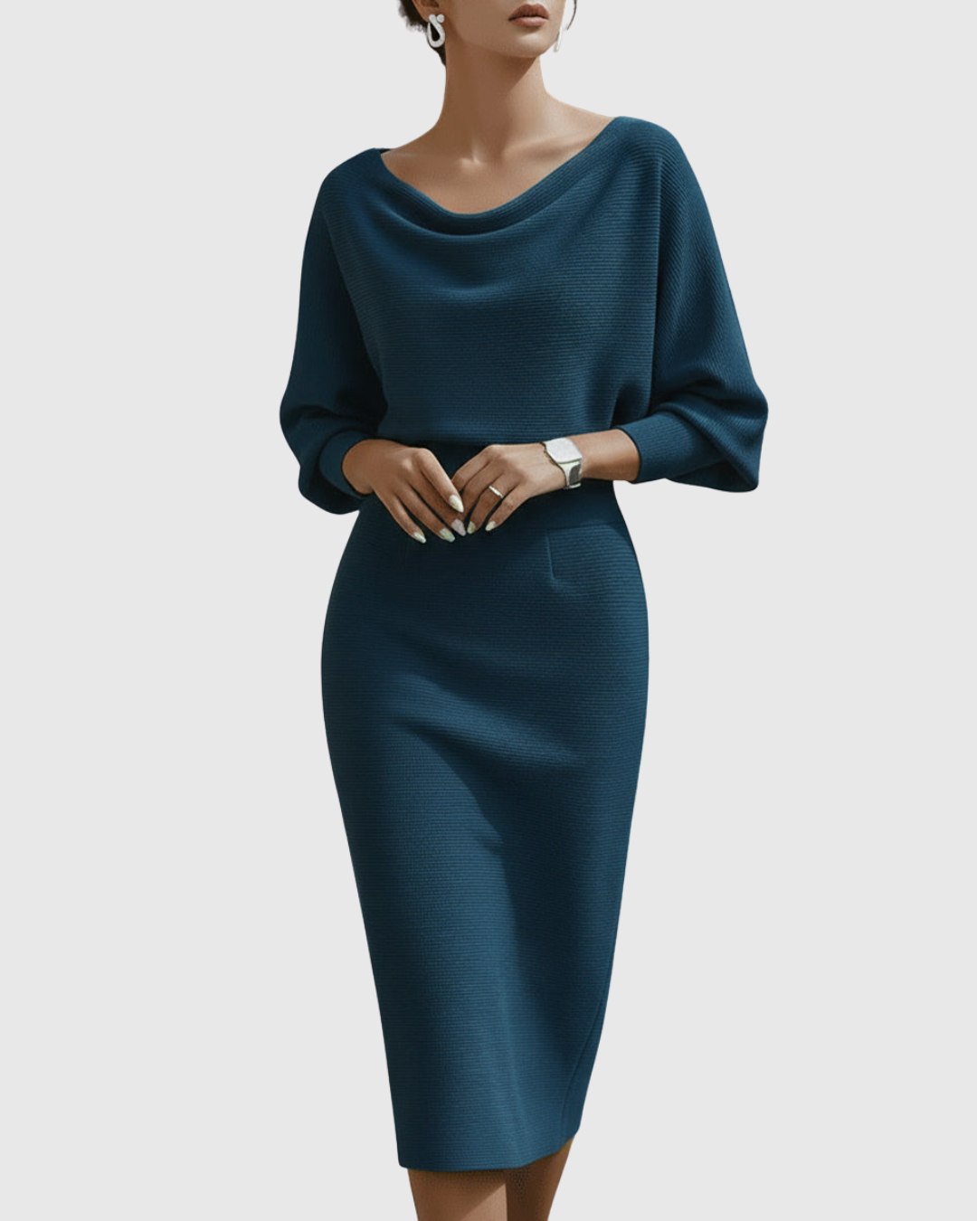 Lowenna | White Draped Batwing Midi Dress