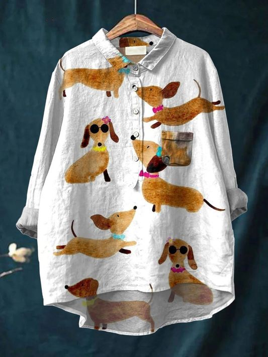 Tessa | Cute Dog Dachshund Art Print Casual  Shirt