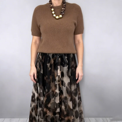 Velessa | Leopard Flowy Skirt and Sweater Set