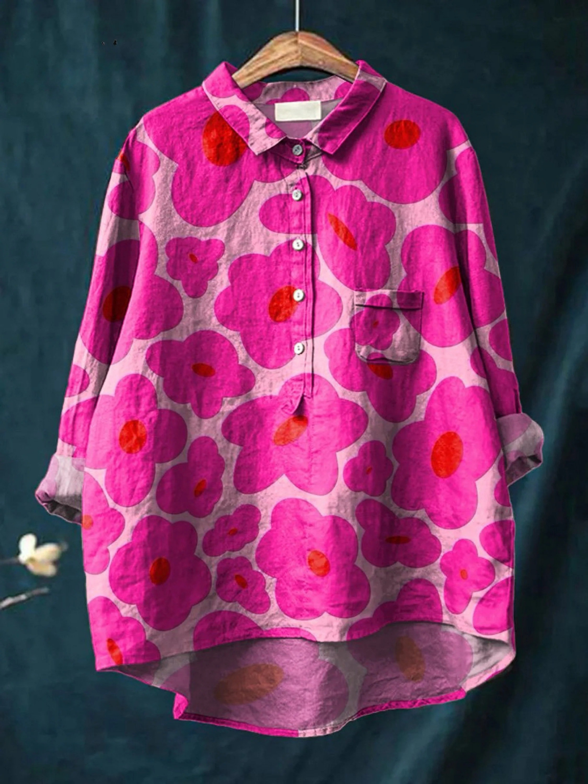Amirah | Vibrant Pink Floral Pattern Printed Women's Casual  Shirt