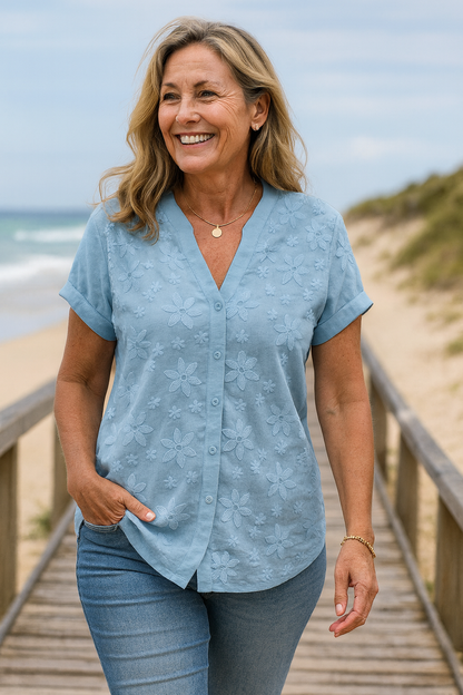 Rena Natural Cotton-Linen Top
