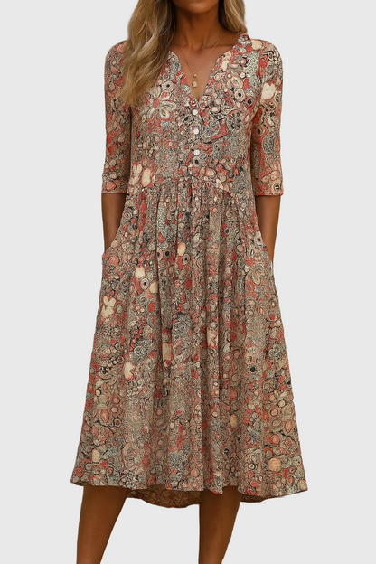Hannah | Graceful V-Neck Elegance Midi Dress
