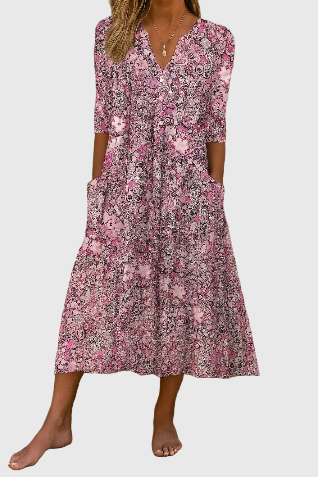 Hannah | Graceful V-Neck Elegance Midi Dress