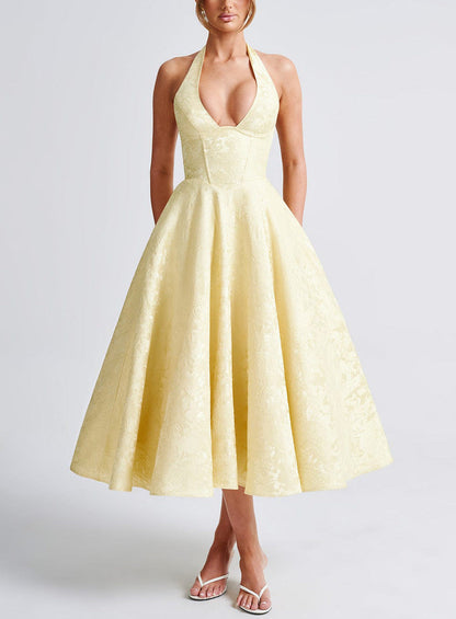 Maya™ | Elegant Midi Dress in Lemon Yellow