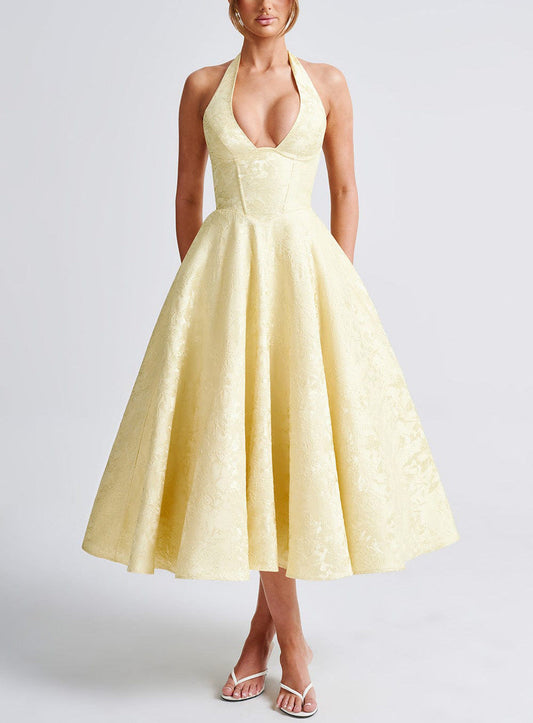Maya™ | Elegant Midi Dress in Lemon Yellow