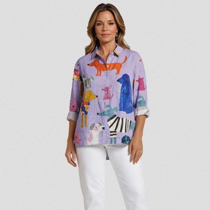 Elissa | Women's Dog  Art Print Casual  Shirt