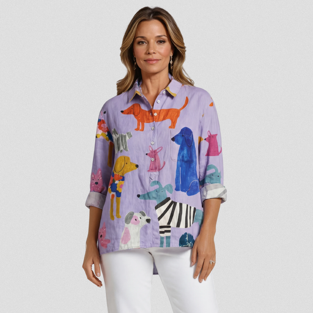 Elissa | Women's Dog  Art Print Casual  Shirt