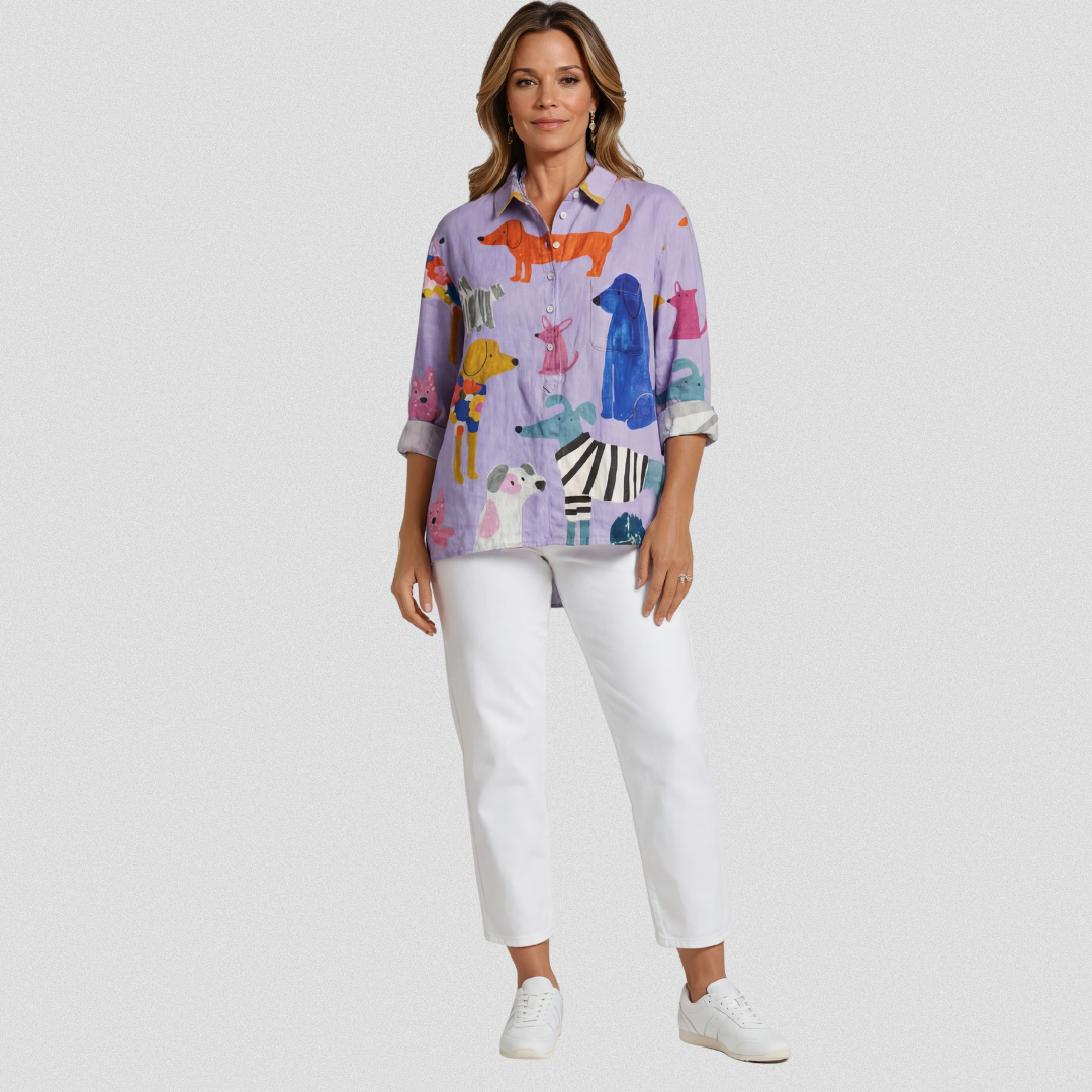Elissa | Women's Dog  Art Print Casual  Shirt
