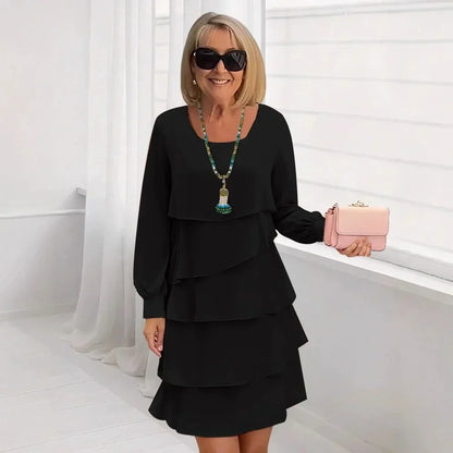 Catherine | Elegant Comfort Ruffle Dress Long Sleeve